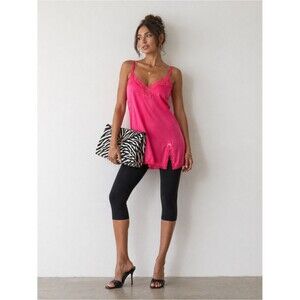 VTGE Victoria’s Secret Y2K Pink Satin Slip Lace Trim Barbiecore Size M Soft Glam